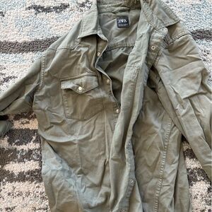 Zara Khaki Green Casual Shirt